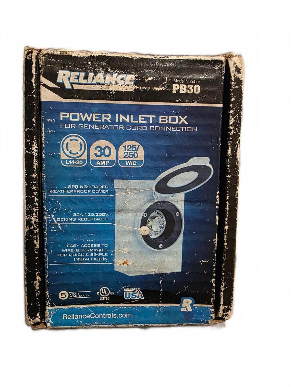 Reliance PB30 Power Inlet Box for Generator Cord Connection 30 AMP 125/250 VAC